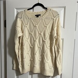 Forever 21 Cream Ivory Long Sleeve Cutout Diamond Print Sweater Size Small